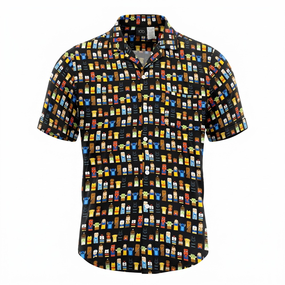 Disney 100 Anniversary Mens XL Black Character Grid Viscose Button Down Shirt